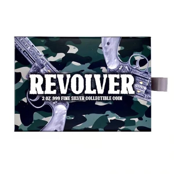 Click thumbnails to enlarge  2023 Chad 10,000 Francs - Revolver Shaped Gun Metal  - 2oz Silver