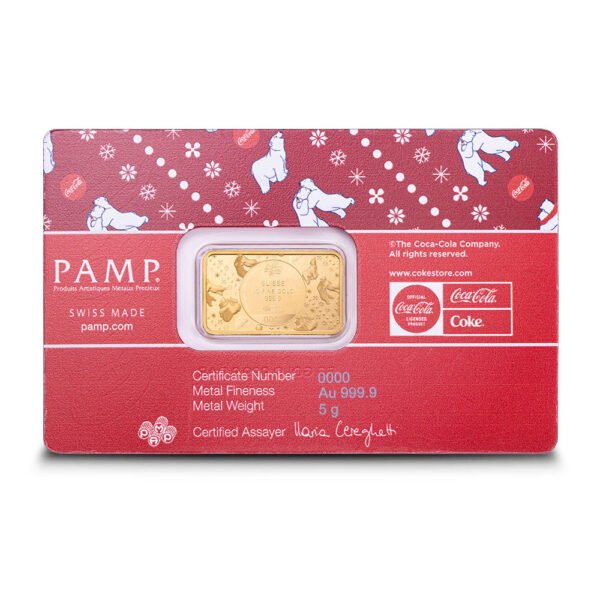 2024 5 Gram Coca-Cola Holiday Polar Bear Gold Bar (New w/ Assay, Proof-Like)