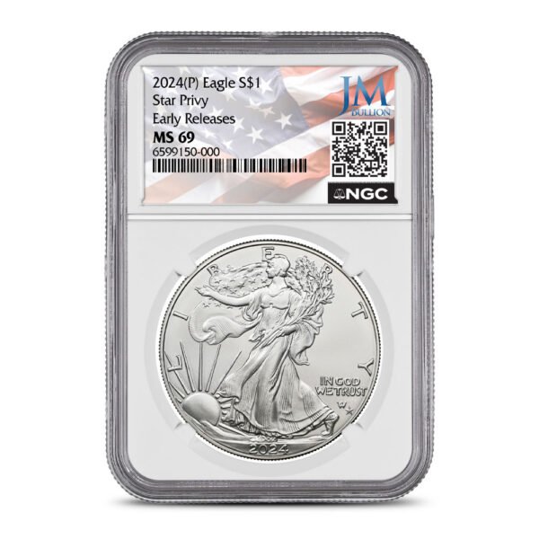 2024 (P) 1 oz Star Privy American Silver Eagle Coin NGC MS69 ER - JM Bullion Flag Label