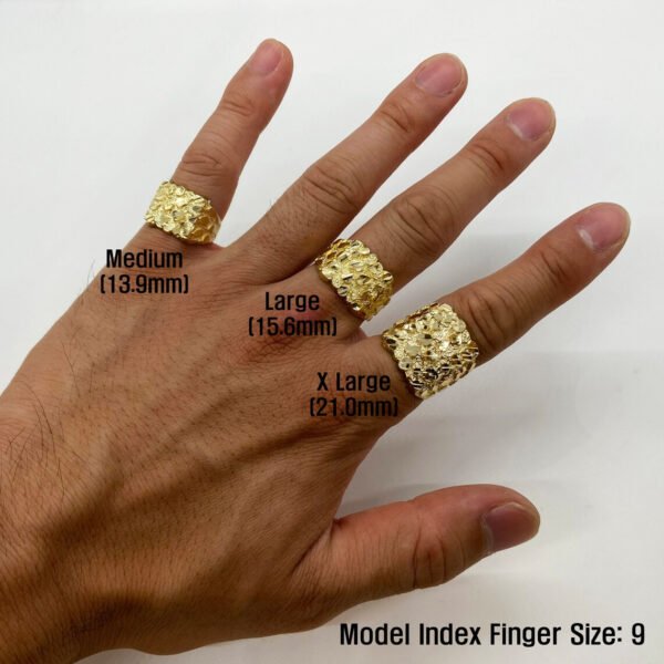 10k & 14k Solid Gold Nugget Smashed Vintage Diamond Cut Square Vintage Band Ring