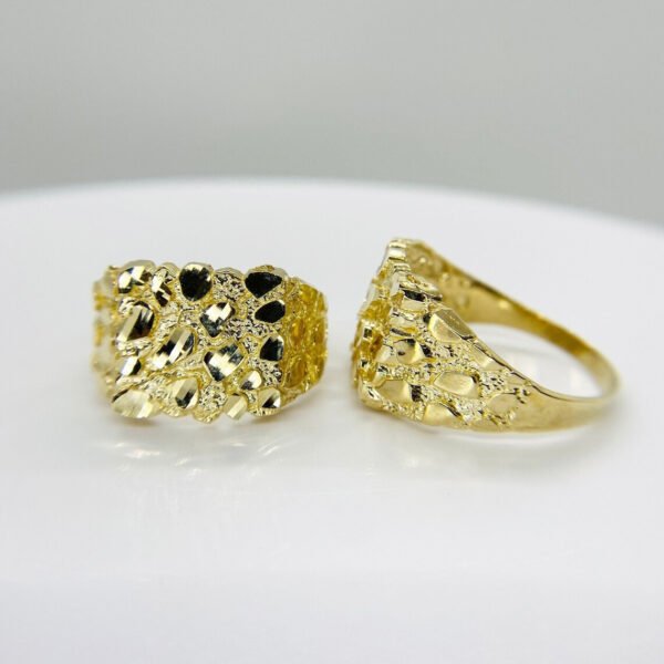 10k & 14k Solid Gold Nugget Smashed Vintage Diamond Cut Square Vintage Band Ring