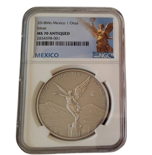 2018 MEXICO 1OZ ONZA SILVER LIBERTAD NGC MS70 ANTIQUED ANTIQUE